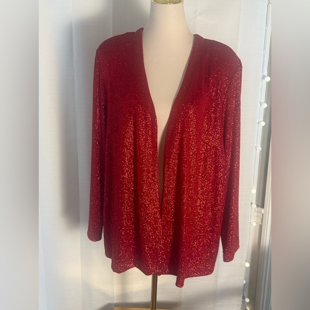 Vintage Ronni Nicole II Red Metallic Shimmer Jacket Blazer 3X Plus Made in USA